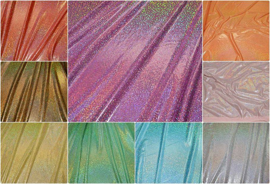 Scampoli di tessuto lycra lurex glitterata e olografica in diversi colori