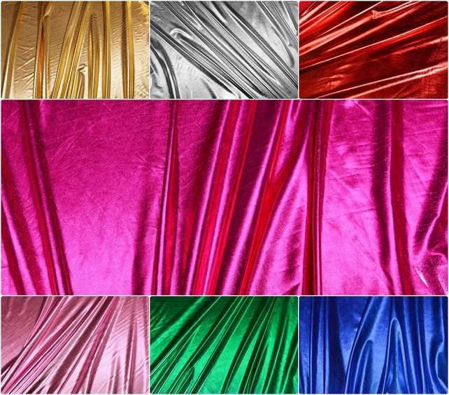 Selezione di tessuti lycra metallic elastan in tinte metallizzate accese e brillanti