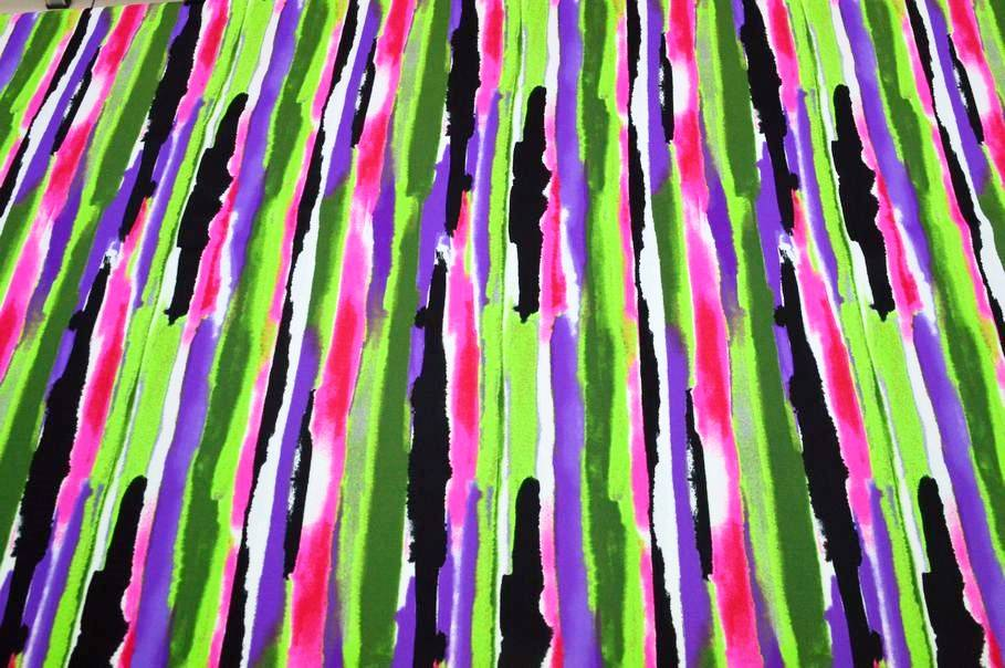 Tessuto lycra elastica stampata a strisce colorate stile murales multicolor