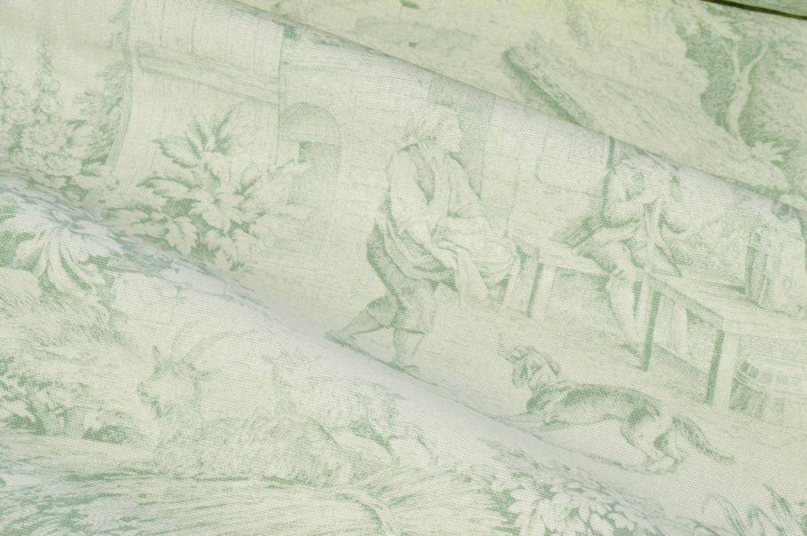 Tessuto cotone panama Toile de Jouy salvia per borsa
